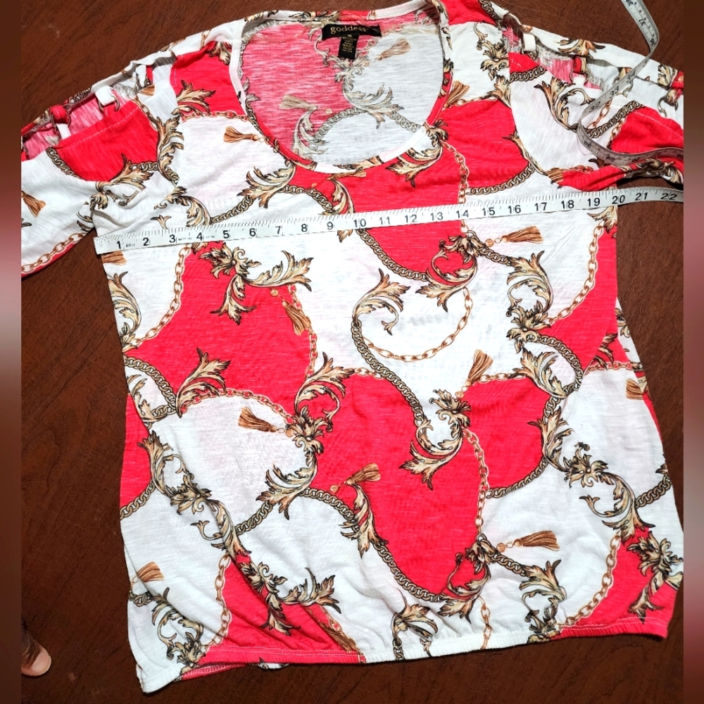 Goddess Red and White Chain Print Top